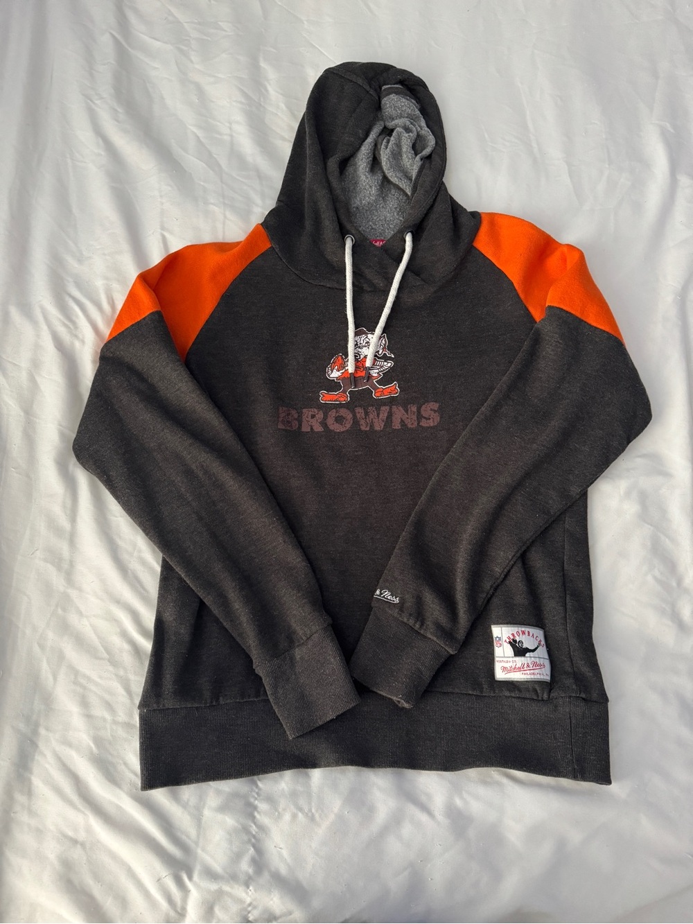 Mitchell & Ness Cleveland Browns Vintage Throwbacks Raglan Hoodie Gray Orange Sm